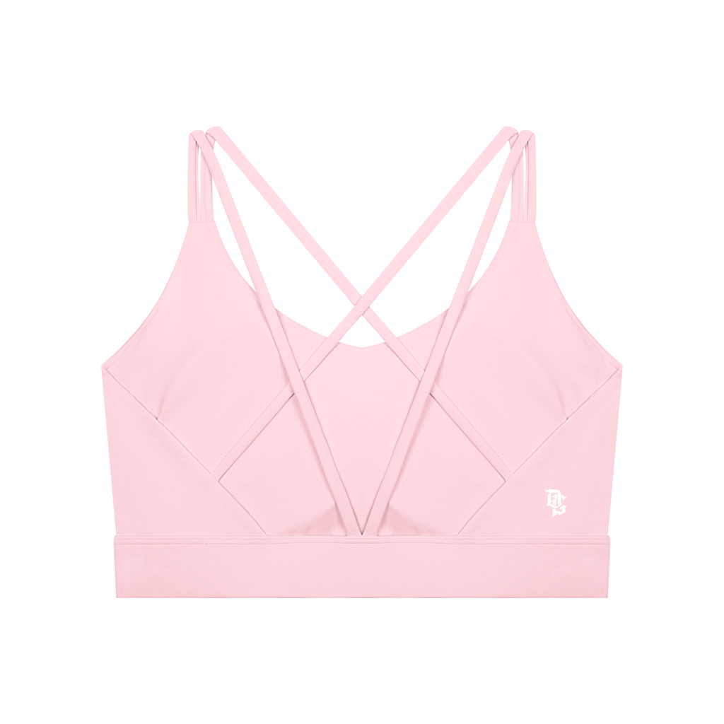 Women's 'DG' Pink & White Cross-Over Sport Bra